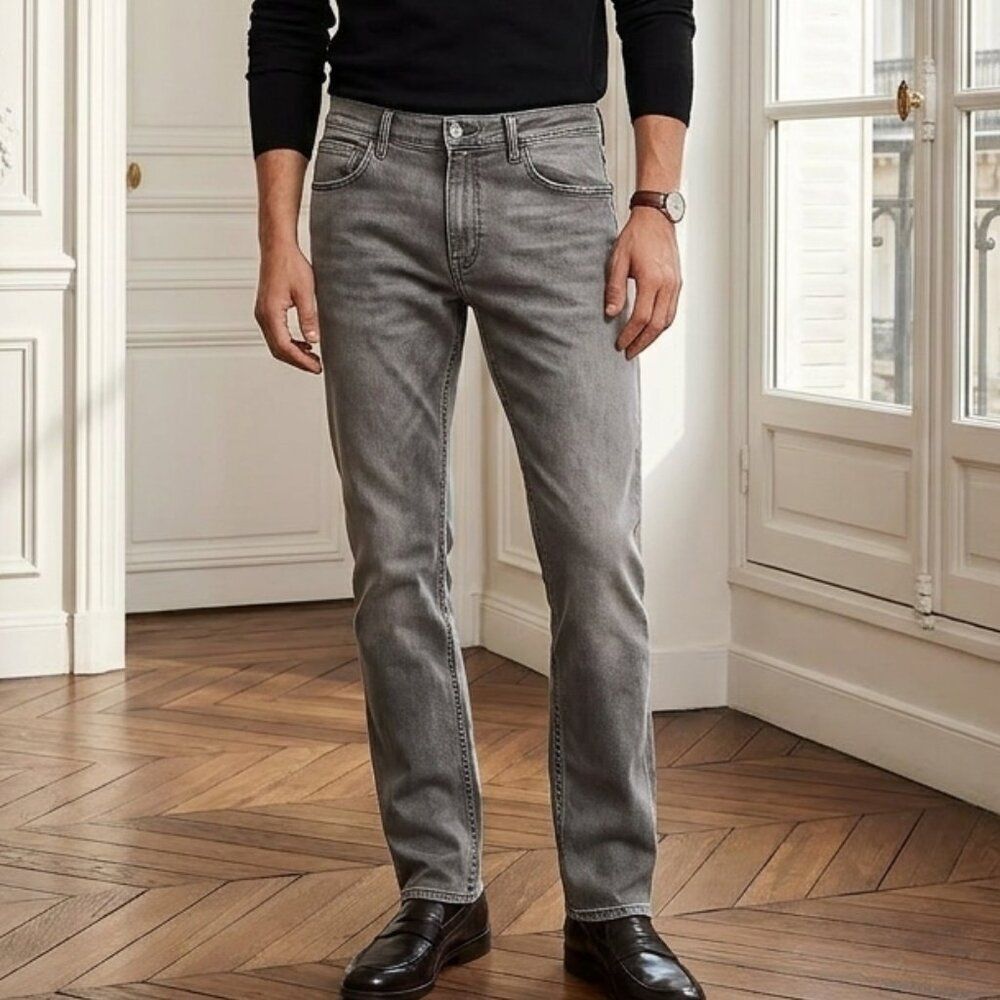 Serenede Men's Gray Distressed Jeans Size 38 Modern Slim Fit 5-Pocket